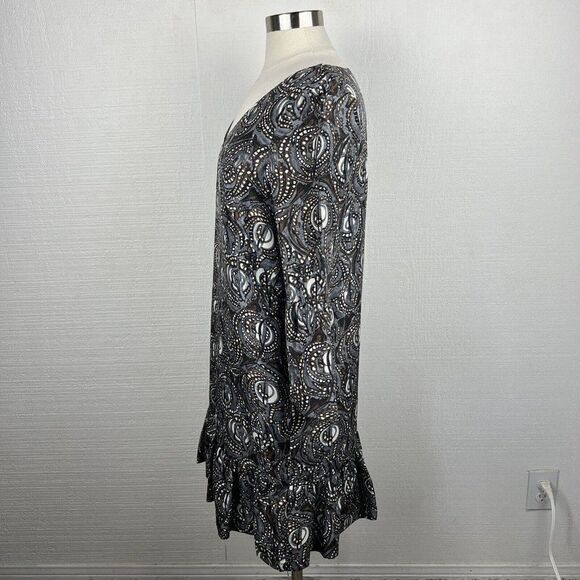 Tibi New York Dress 8 Womens Gray Print Silk 3/4 Sleeves Mini Lined Ruffle Hem - Picture 4 of 9